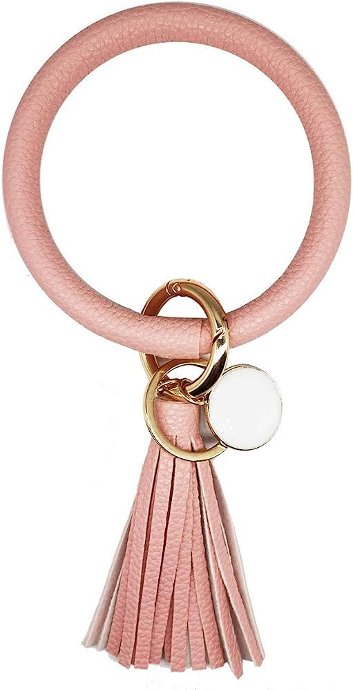 Tovly Wristlet Round Key Ring Chain Leather/Silicone Oversized Bracelet Bangle Keychain Holder Ta... | Amazon (US)