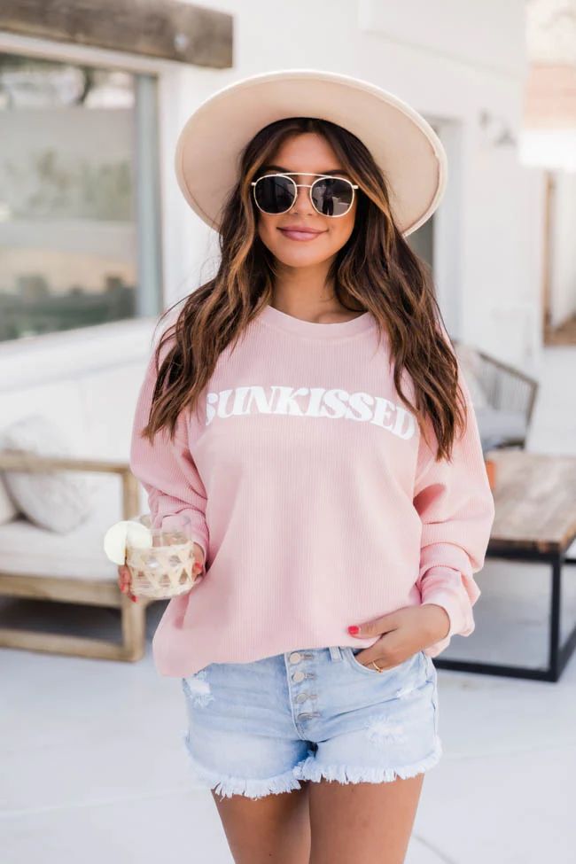 Sunkissed Pink Corded Graphic Sweatshirt | The Pink Lily Boutique