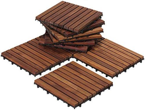 Bare Decor EZ-Floor Interlocking Flooring Tiles in Solid Teak Wood Oiled Finish (Set of 10), Long... | Amazon (US)