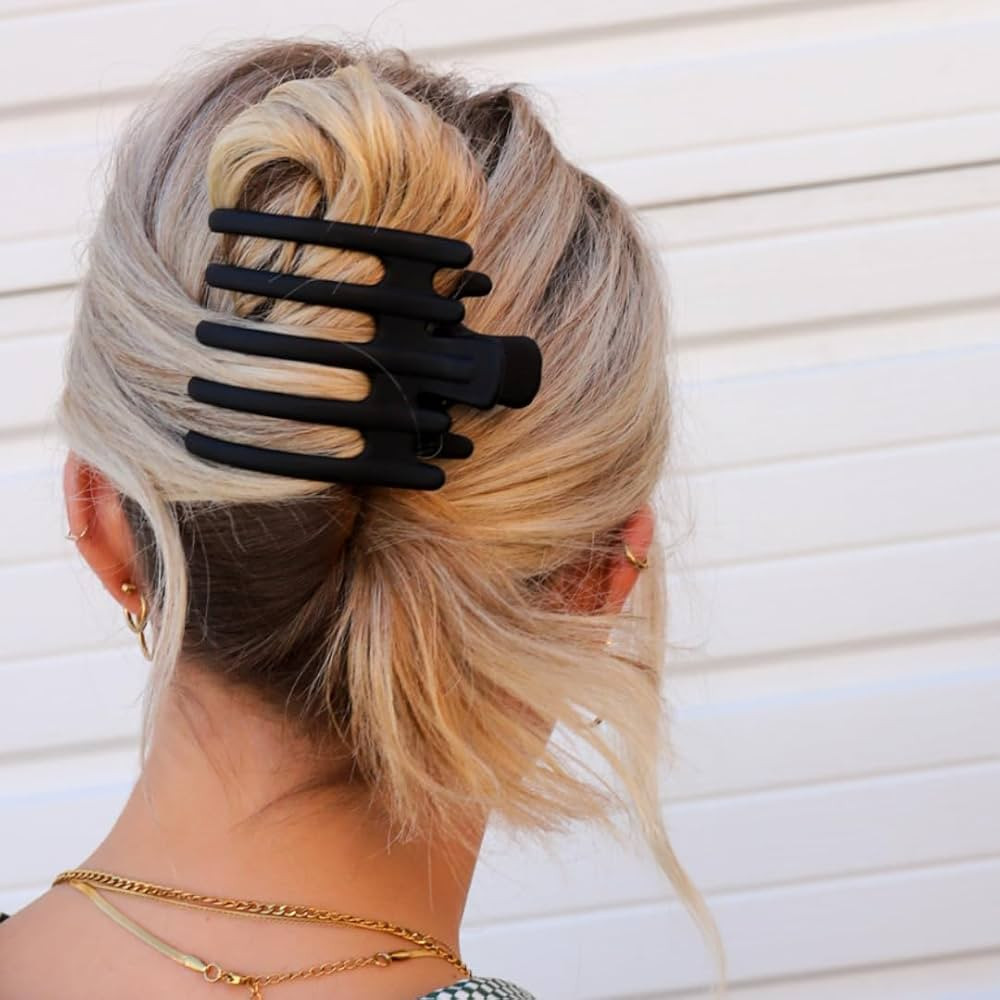 KAXI Large Wide Lay Down Hair Claw Clips, Extra Large Hair Clips for Think & Thick Hair (Matte Bl... | Amazon (US)