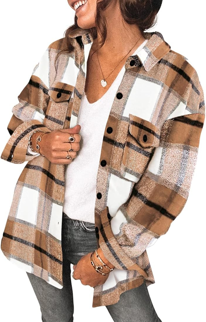 Saslax Womens Corduroy Shirt Long Sleeve Oversized Button Up V Neck Blouses Tops Loose Shacket Ja... | Amazon (US)