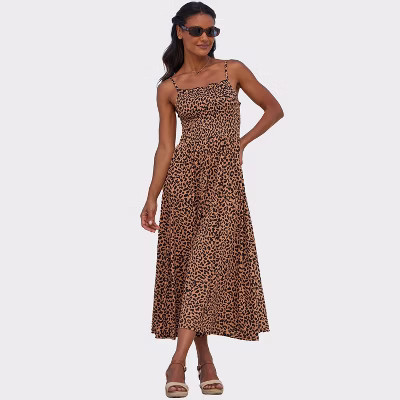 Women's Smocked Leopard Cheetah Print Dress - LASCANA - Leopard Leopard Spot 12 | Target