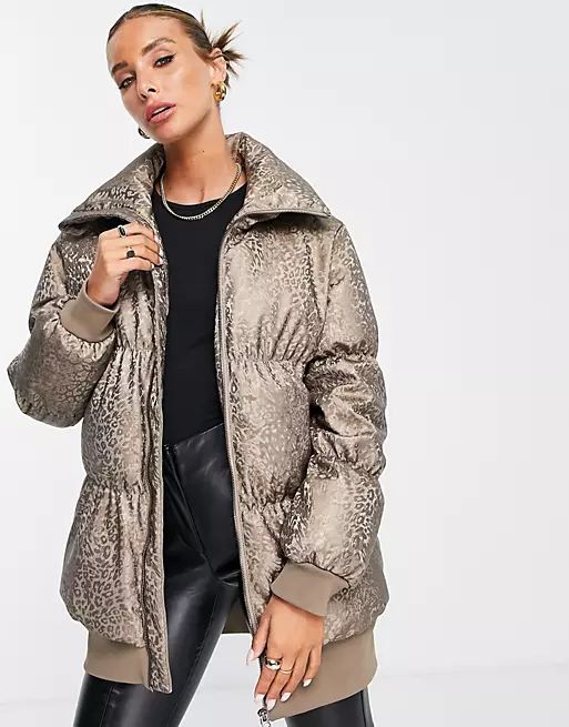 French Connection padded coat in gold leopard print | ASOS (Global)