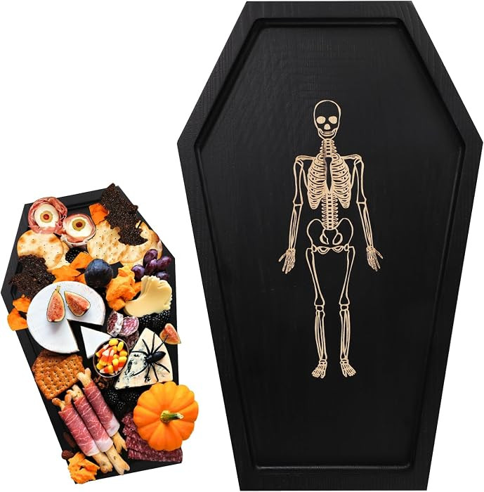 Coffin Tray Skeleton, Coffin Serving Tray Spooky Goth Candle Tray Halloween Creepy Decor Tray Woo... | Amazon (US)