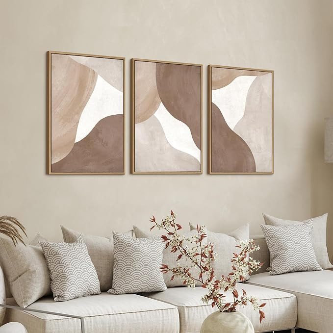 Minimalist Abstract Boho Wall Art - Natural Framed Abstract Canvas Picture Canyon Painting Cliff ... | Amazon (US)