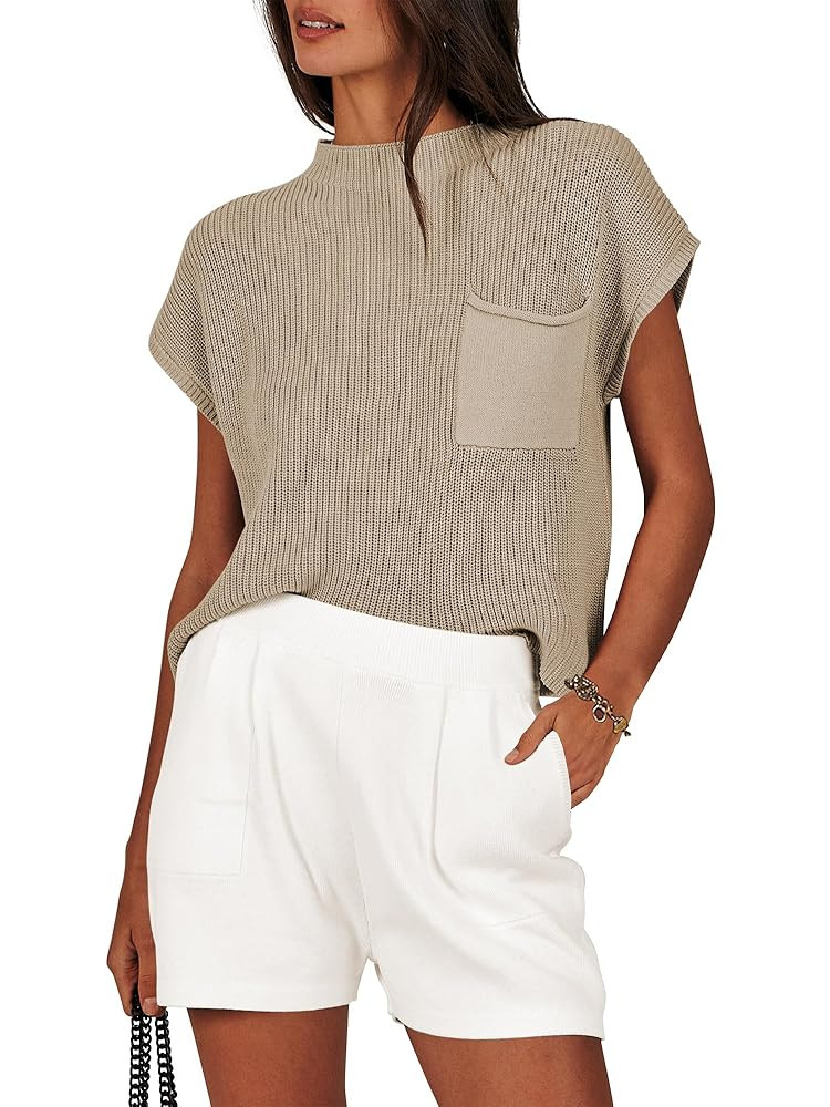 ANRABESS Women's Two Piece Summer Outfits Knit Sweater Short Sets Pullover Tops & Shorts Lounge M... | Amazon (US)