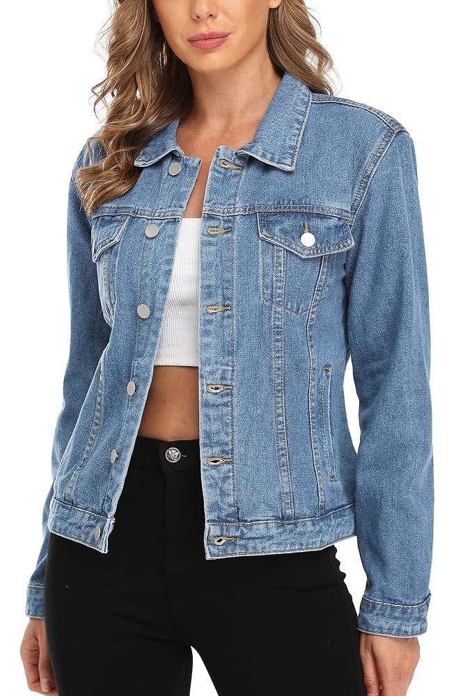 MISS MOLY Women's Denim Jacket Button Up Long Sleeve Basic Trendy Jean Jacket Coat with Pockets | Amazon (US)