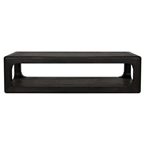 Nikolai Rustic Lodge Black Wood 2 Tier Rectangular Shelving Coffee Table | Kathy Kuo Home