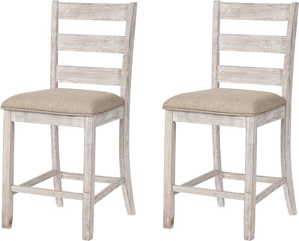 Signature Design by Ashley Skempton 24" Counter Height Upholstered Barstool, Set of 2, Antique Wh... | Amazon (US)