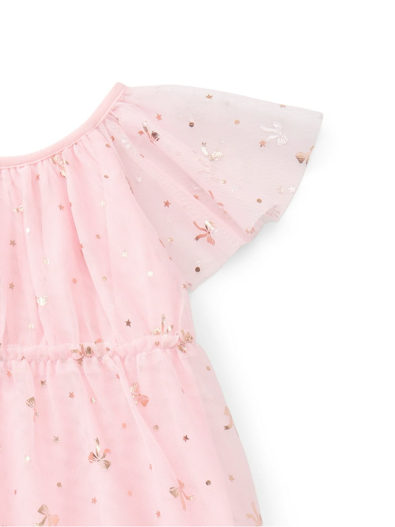 Wonder Nation Toddler Girls' Foil Print Party Dress with Flutter Sleeves, Sizes 12M- 5T | Walmart (US)