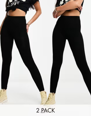 ASOS DESIGN 2 pack leggings in black | ASOS (Global)