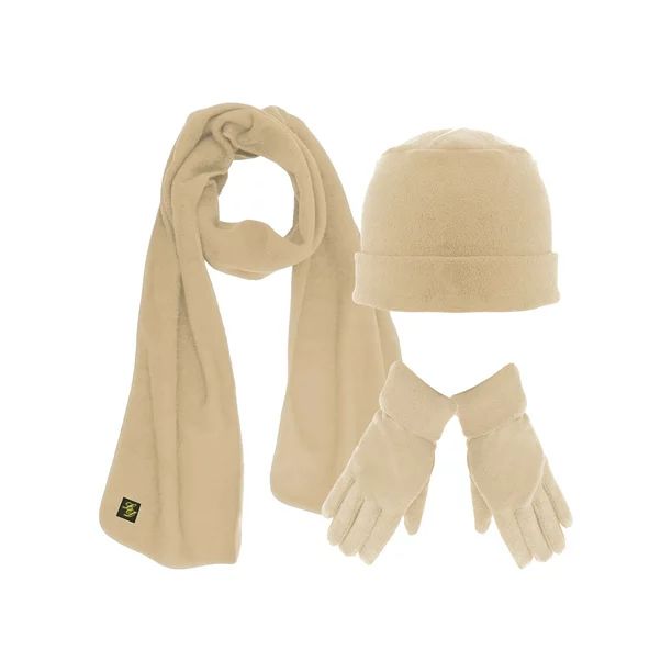 Light Beige 3 Piece Fleece Hat Scarf & Glove Matching Set | Walmart (US)
