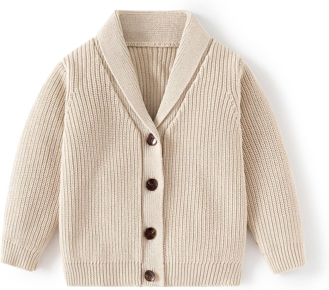 Toddler Boys' Cotton V-Neck Cardigan Sweater, Infant Baby Boys Button up Knitted Sweatshirt for F... | Amazon (US)