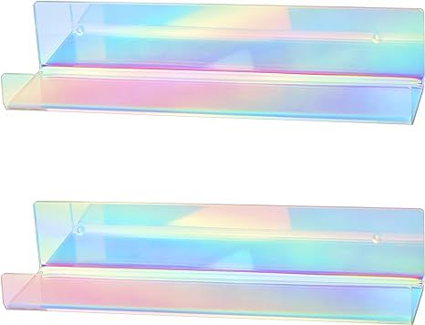 X-FLOAT Rainbow Iridescent Acrylic Floating Shelves (Wall Mounted) for Bedroom, Bathroom, Living ... | Amazon (US)