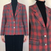 1990S Vintage Gap Plaid Wool Blend Blazer 80S 90S Gray Red Tartan Check Jacket S | Etsy (US)