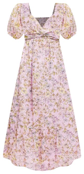 Floral Clip Knotted Balloon Sleeve Midi Dress | LOFT