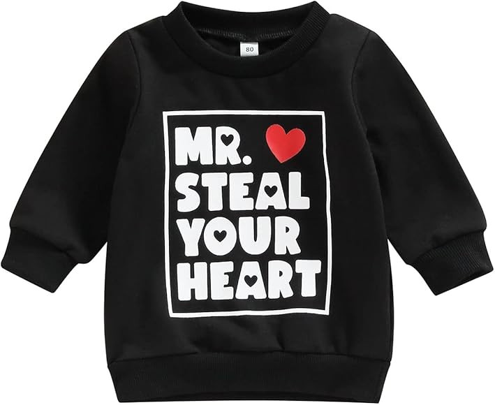 Eadrioss Toddler Baby Boy Girls Valentine's Day Outfit MR. Steal Your Heart Sweatshirt Spring Val... | Amazon (US)