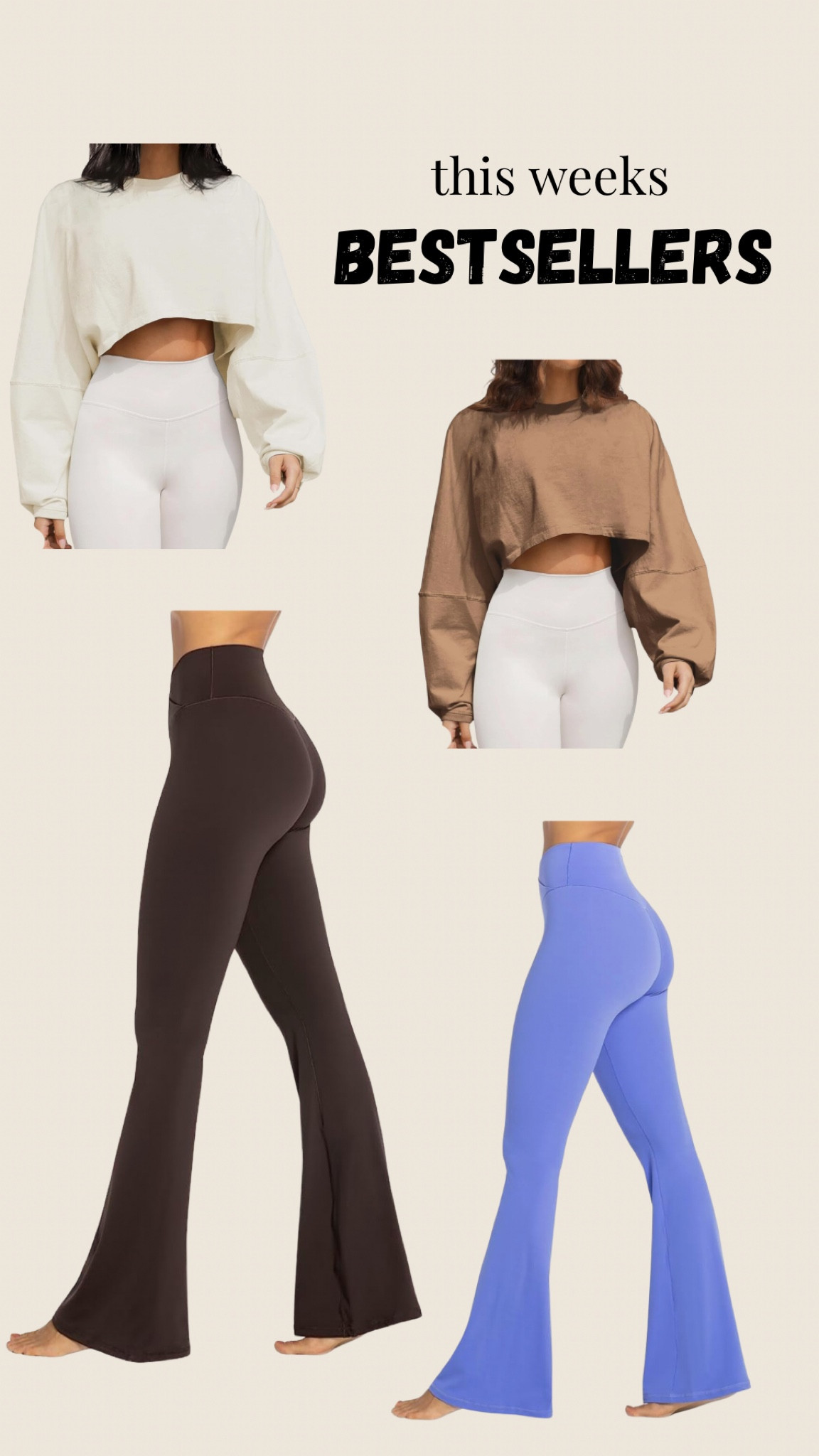 This weeks bestsellers- flared leggings from Amazon (come in multiple colors) and the cutest crop sweatshirts (also comes in many colors) Wearing a Medium in both & a 34” inseam on the pant for length (I am 5’8”)

#LTKsalealert #LTKfindsunder50 #LTKmidsize