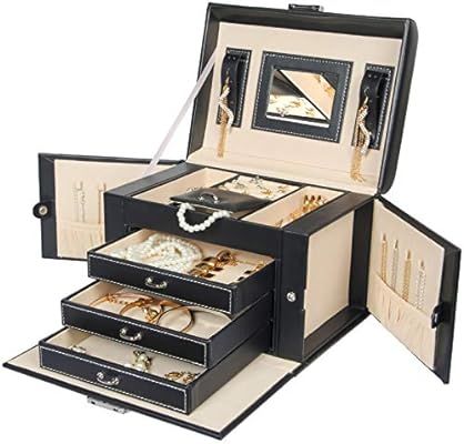 Homde Jewelry Box Necklace Ring Storage Organizer Synthetic Leather Large Jewel Cabinet Gift Case... | Amazon (US)