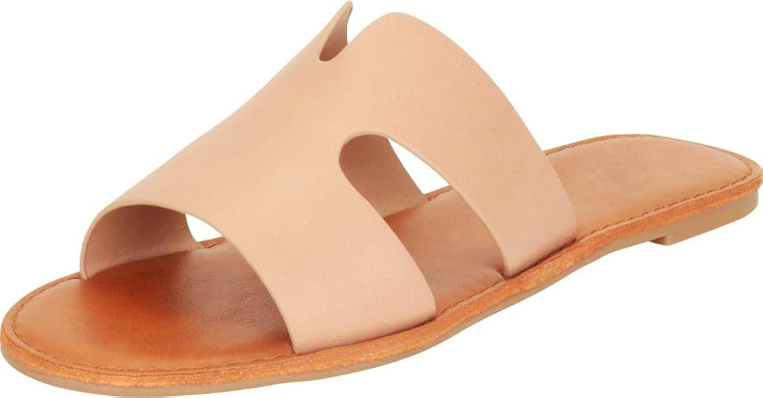 Women's Slip-On Open Toe Side Cutout Flat Slide Sandal | Amazon (US)
