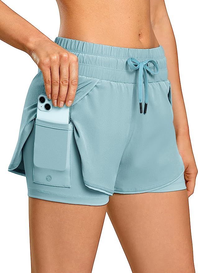 CRZ YOGA Women's Mid Waisted Workout Running Shorts with Liner 3'' - 2 in 1 Athletic Sport Tennis... | Amazon (US)