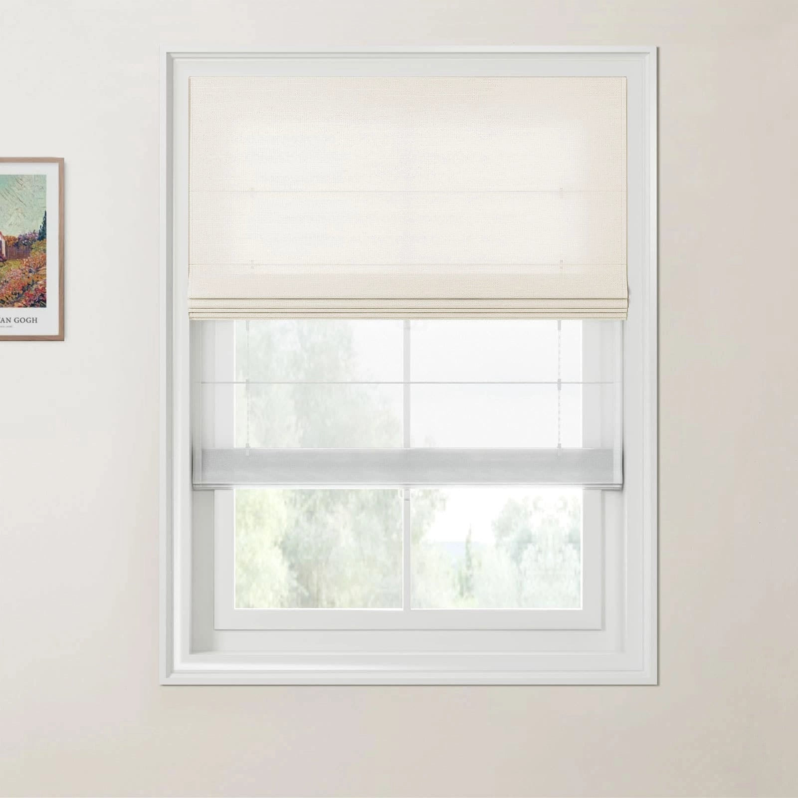 Jawara Linen Cotton Day Night Roman Shade Cordless - Ivory Beige J401-2 | TWOPAGES