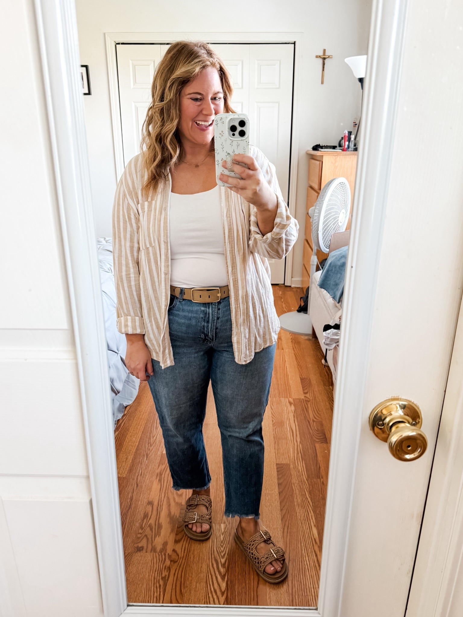 Fall outfit idea! My tan and white striped button down is older but I linked a couple that are available right now.  Same with my tank.  Jeans are a 14 x short  

#LTKSeasonal #LTKMidsize #LTKPetite