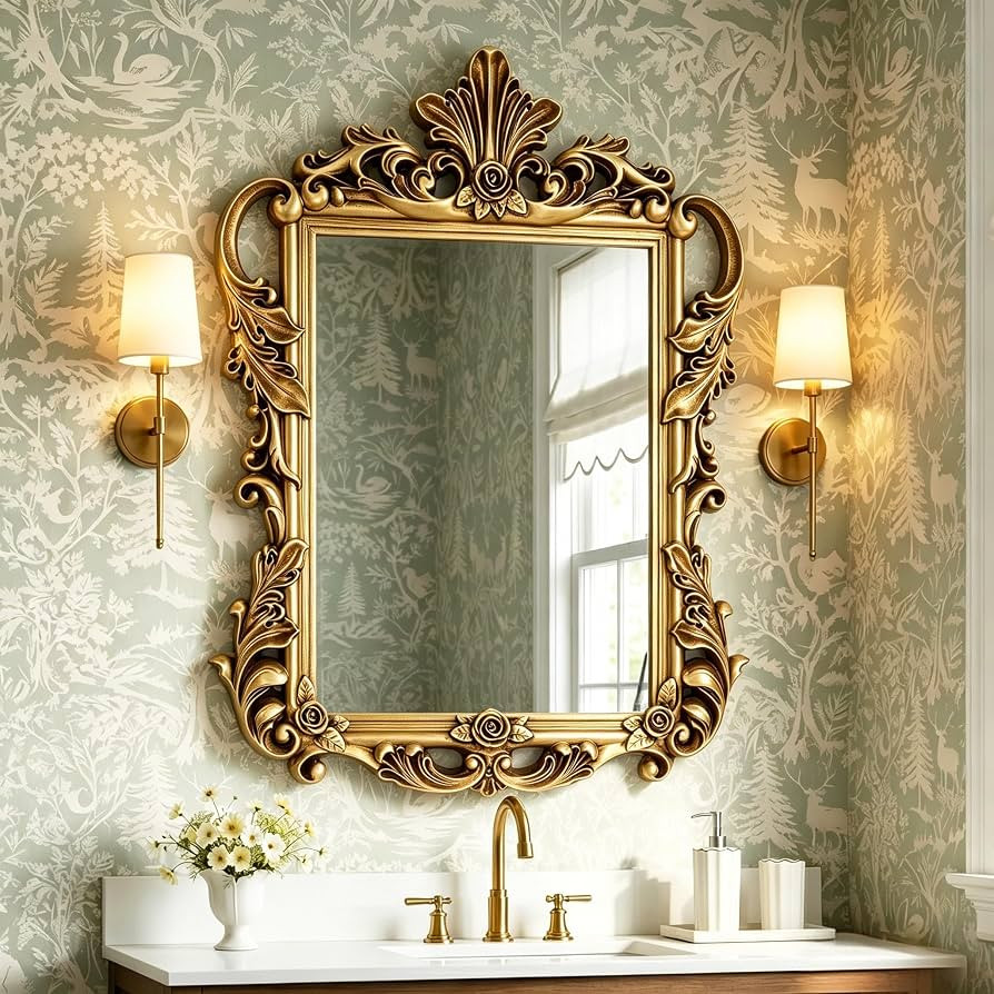 Large Antique Gold Mirror, 43.7'' x 32.2'' Ornate Lightweight PU Frame, HD Decor Mirrors, Baroque... | Amazon (US)