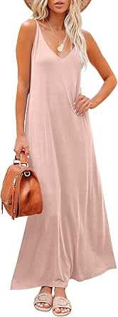 Prinbara Women's Casual Sleeveless Deep V Neck Summer Beach Long Cami Maxi Dress Adjustable Spagh... | Amazon (US)