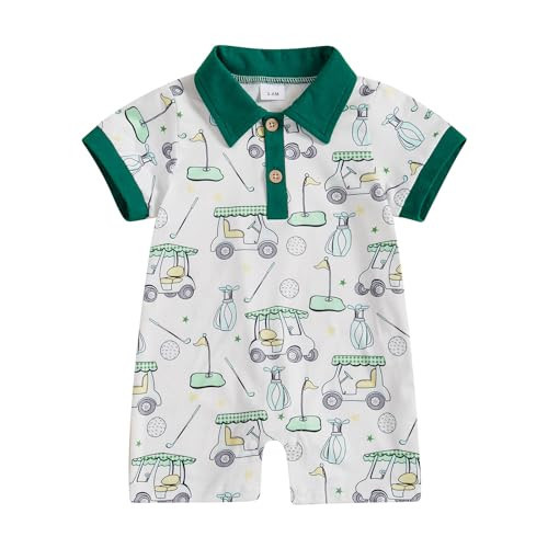 Chloefairy Newborn Baby Boy Golf Outfit Golf Cart Onesie Polo Shirt Romper Short Sleeve Jumpsuit Infant Summer Clothes (Green, 6-12 Months) | Amazon (US)
