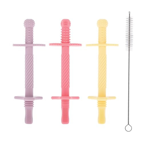 Nuby Silicone Teething Tubes – 3-Pack Teething Straws for Babies, Multiple Texture Teething Sticks Sized for Little Hands, 3M+, Girl | Amazon (US)