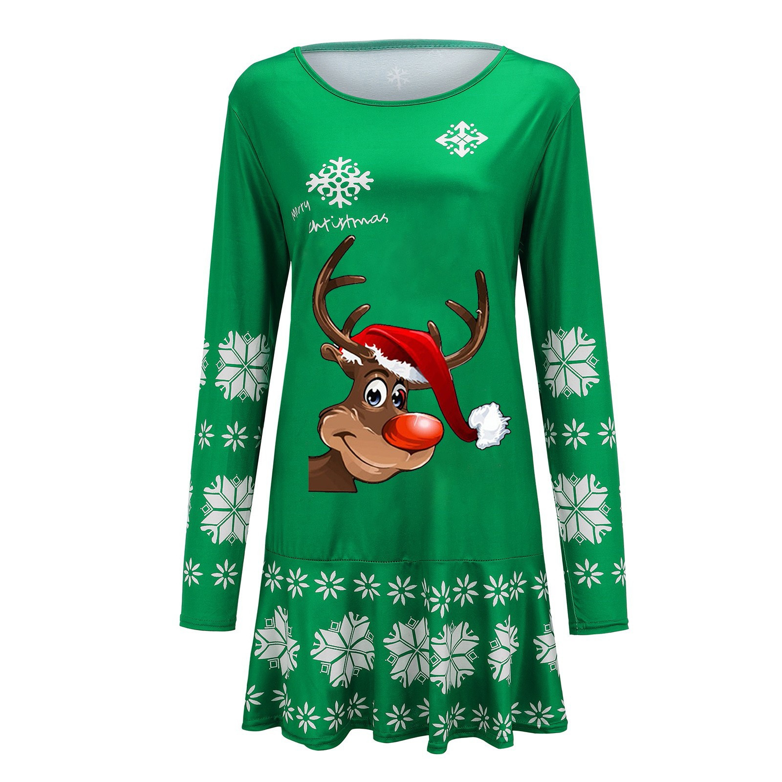 Women's Christmas Dresses Printed Round Neck Long Sleeved Dress Autumn and Winter Casual Dresses ... | Walmart (US)