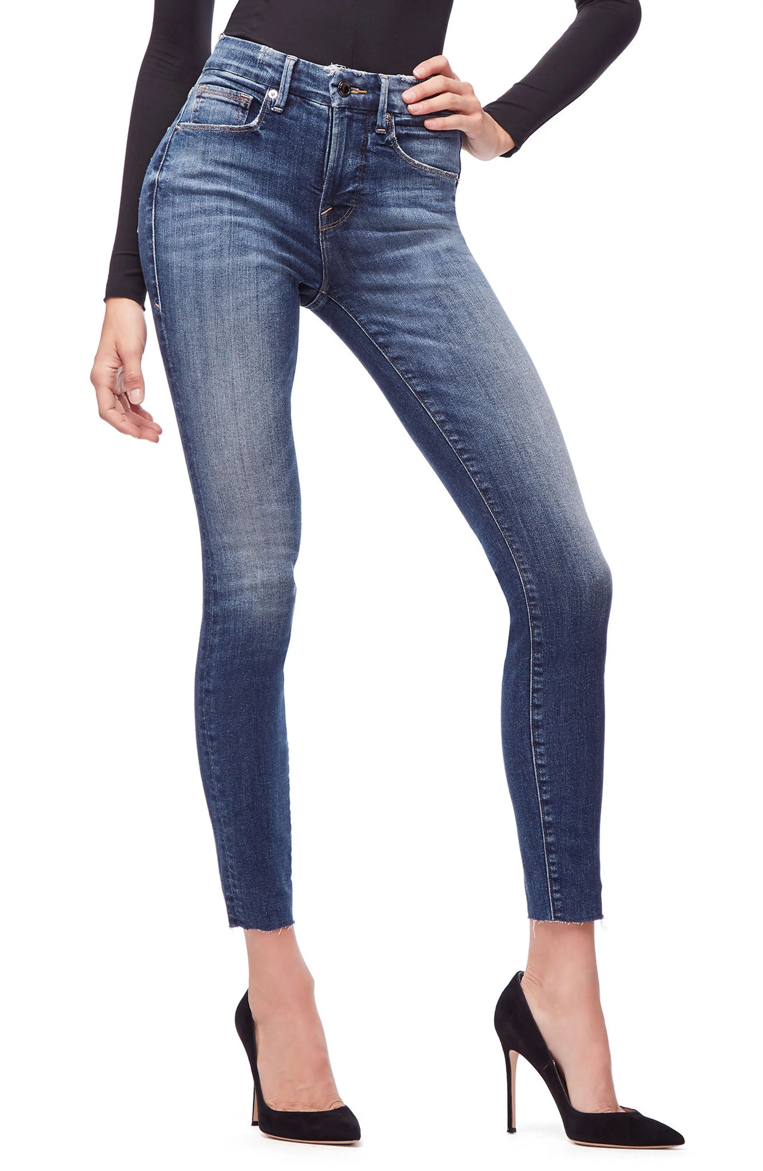 Good American Good Legs High Waist Raw Hem Skinny Jeans (Blue 182) (Regular & Plus Size) | Nordstrom