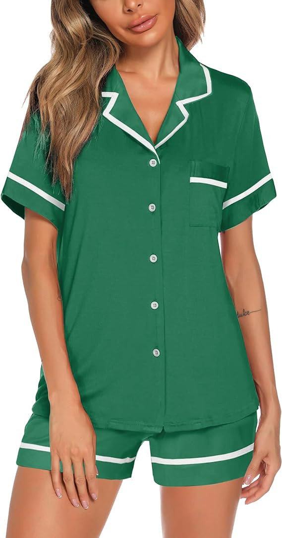 Ekouaer Pajamas Soft Striped Women's Short Sleeve Button Sleepwear Shorts Shirt PJ Set(S-XXL) | Amazon (US)