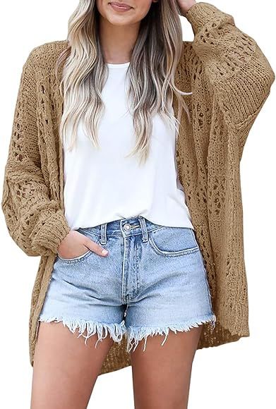 Ermonn Womens Crochet Cardigan Sweater Kimonos Boho Solid Color Oversized Summer Open Front Outwe... | Amazon (CA)