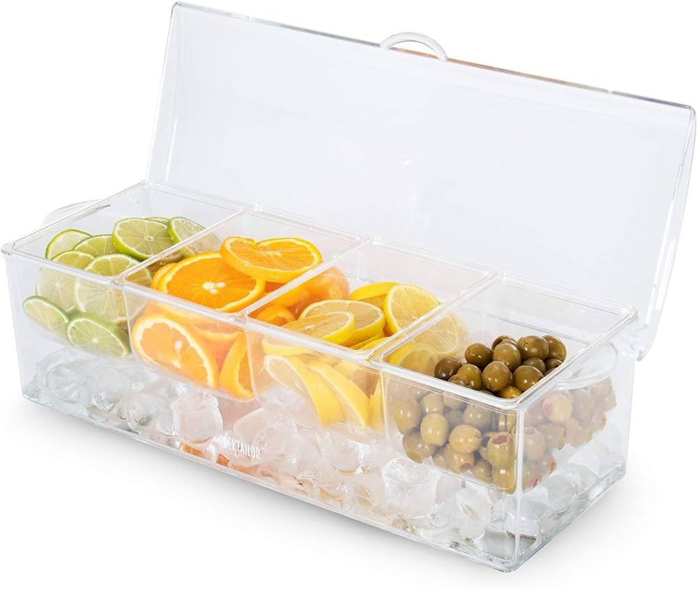 Cocktailer Clear 4 Tray Condiment Server, Chilled Condiment Tray, Garnish Station Serving, Barten... | Amazon (US)