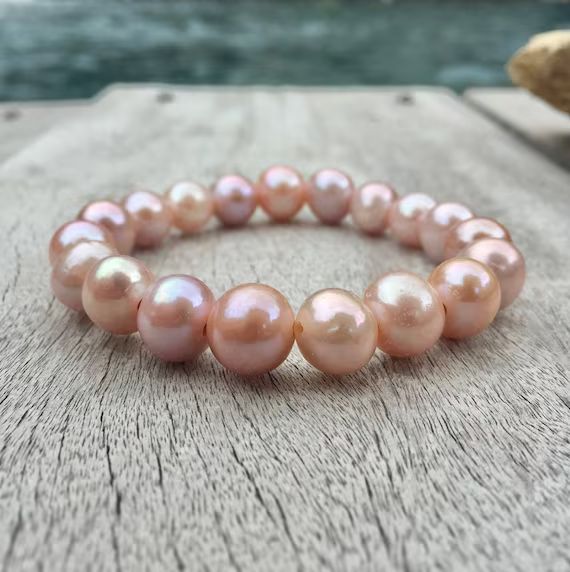 Pink Fresh Water Pearl Bracelet Genuine Pearl Bracelet - Etsy | Etsy (US)
