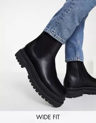 ASOS DESIGN chelsea calf boots in black faux leather | ASOS (Global)