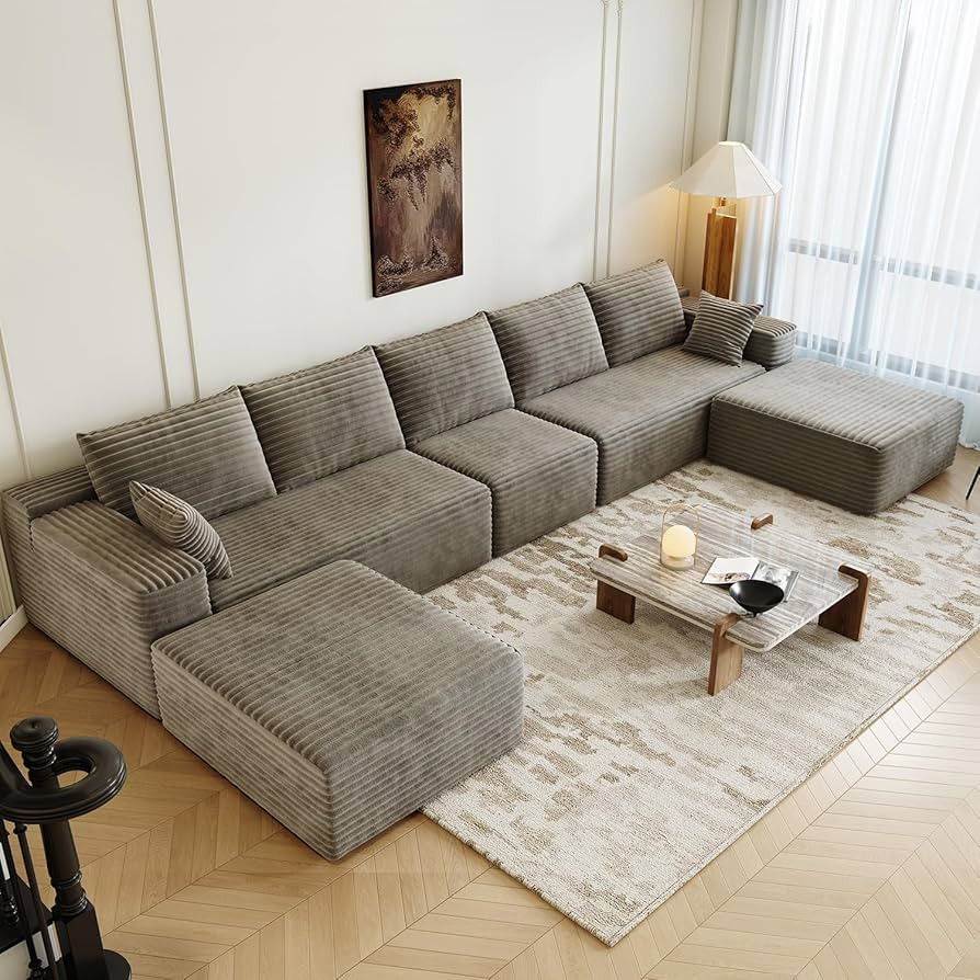 168.5" Modular Sectional Sofa, Oversized U-Shaped Minimalist Couches with 1 Middle Seat and 2 Ott... | Amazon (US)