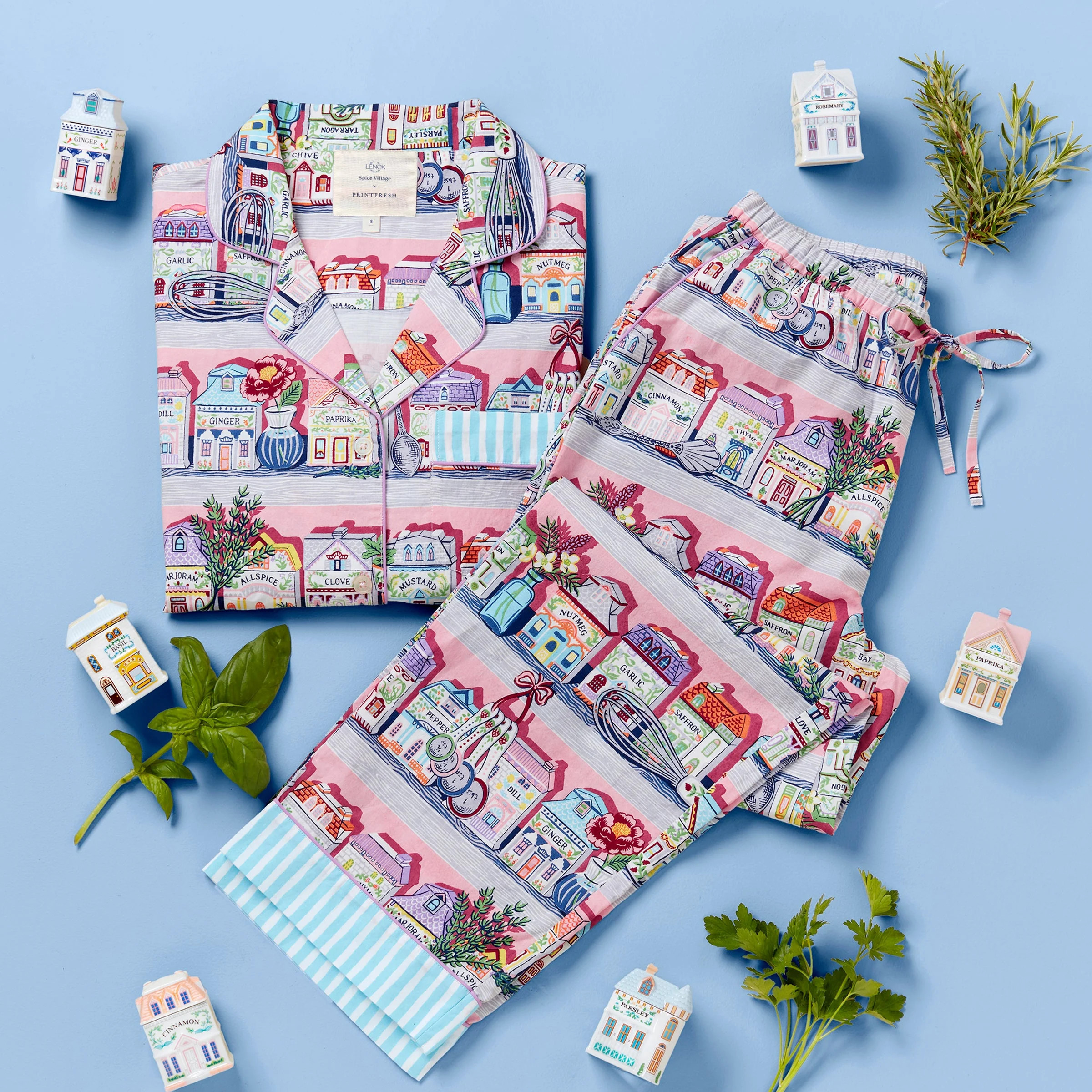 Lenox Spice Village x Printfresh Pink Kitchen Long PJ Set - Small | Lenox