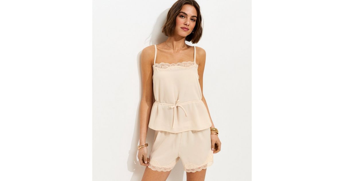 Cream Lace Trim Tie Waist Cami Top | New Look | New Look (UK)