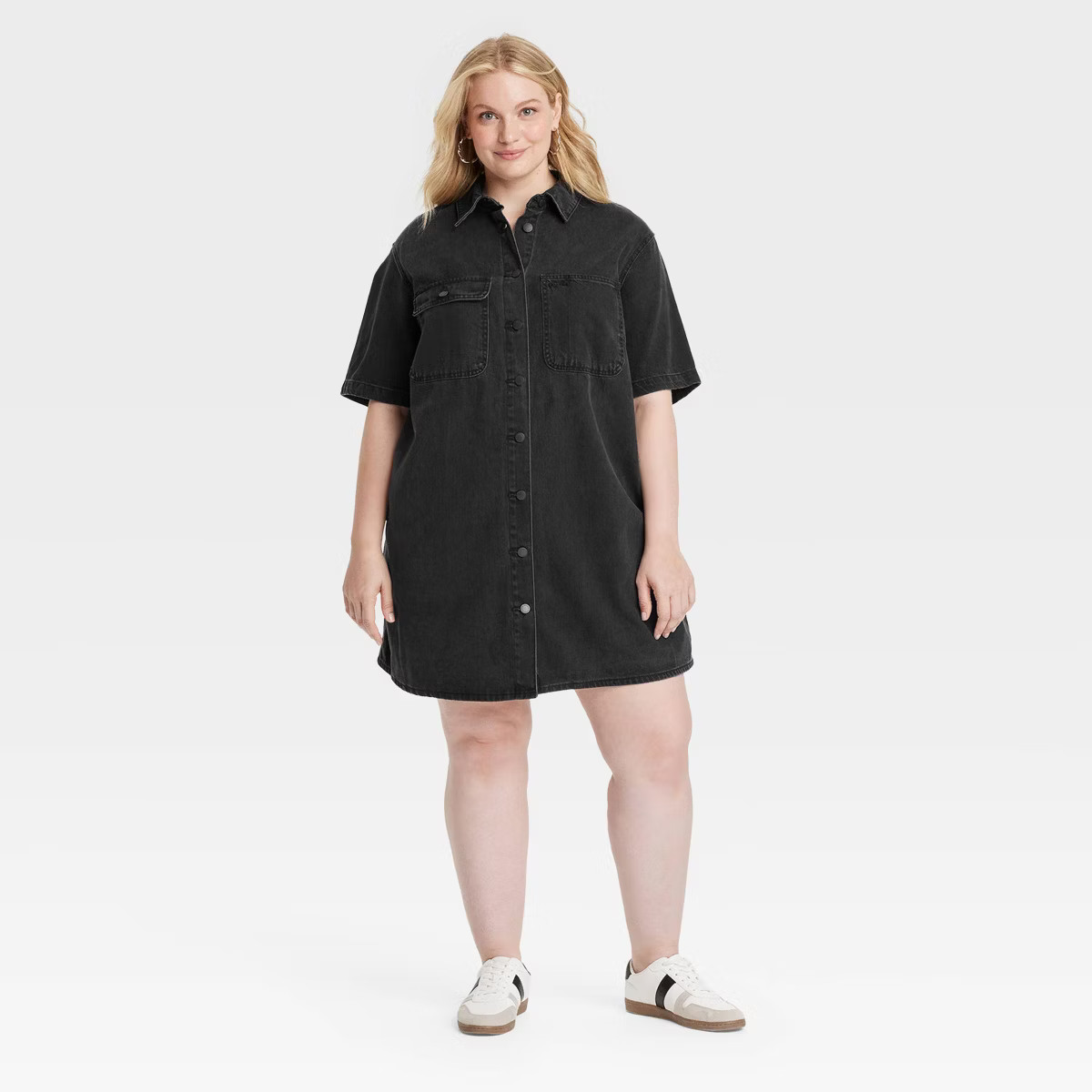 Women's Short Sleeve Mini Shirtdress - Universal Thread™ Black XXL | Target