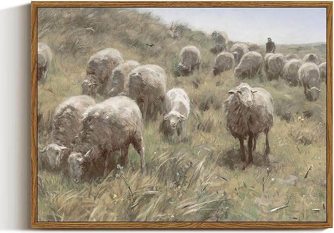 InSimSea Framed Canvas Wall Art Vintage Decor, Sheep on the Dunes Wall Pictures Farmhouse Decor W... | Amazon (US)