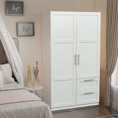 Armoire Wardrobe Closet, 2-Door Wardrobe Cabinet With 2-Drawer And 5 Storage Spaces, Bedroom Armoire, Freestanding Wardrobe Closet & Cabinet White | Target
