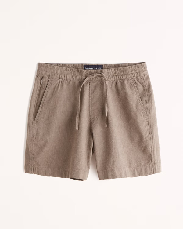 6 Inch Linen-Blend Pull-On Short | Abercrombie & Fitch (US)