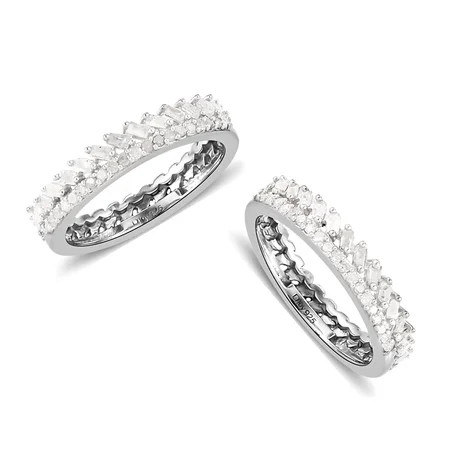 Shop LC Jewelry for Women 925 Sterling Silver Platinum Plated Baguette White Diamond Stackable Band  | Walmart (US)