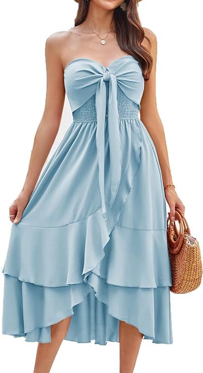 GRACE KARIN Women's Sleeveless Casual Midi Dress Summer Smocked Tiered Dresses Boho Beach A Line ... | Amazon (US)