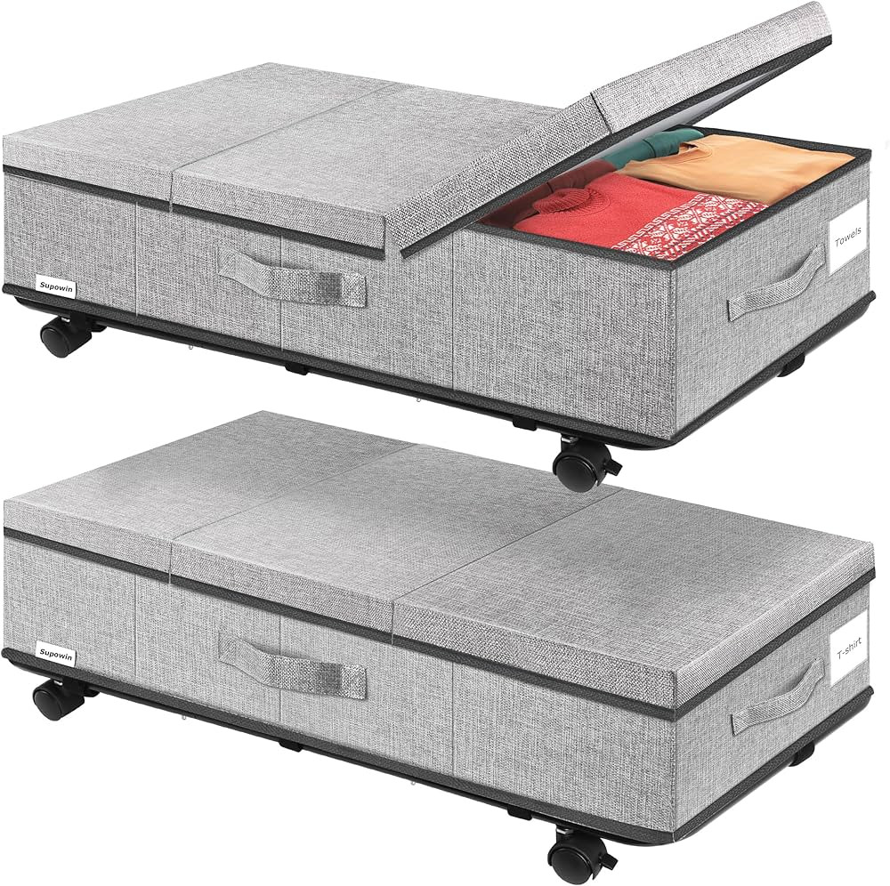 Supowin Under Bed Storage with Wheels, Rolling Underbed Storage Containers with Lids, Under Bed S... | Amazon (US)
