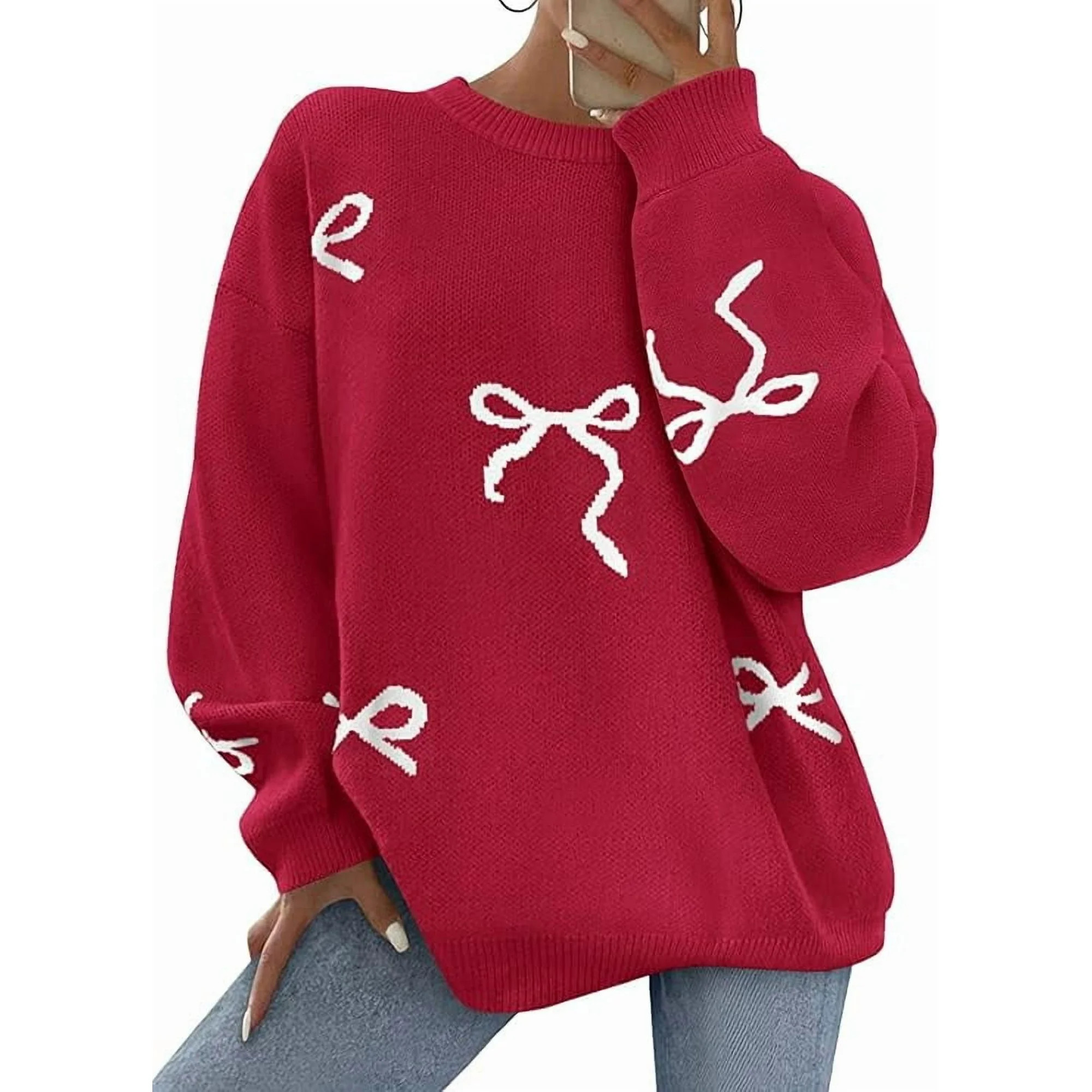 PRETTYGARDEN Fall Long Sleeve Pullover Sweaters for Women Trendy Crewneck Casual Cute Bow Chunky ... | Walmart (US)