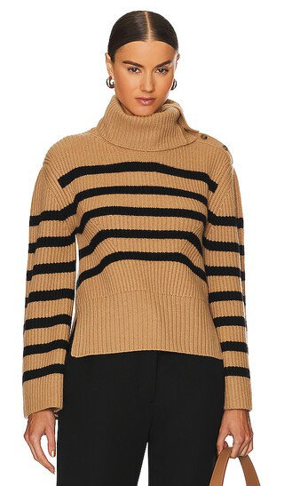 Adrienne Turtleneck Sweater in Camel Melange Black Stripe | Revolve Clothing (Global)